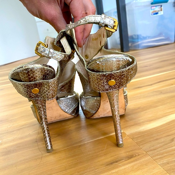 Christian Dior, iconic metallic gold, snakeskin, gladiator heels, 39 1/2 - Picture 6 of 6